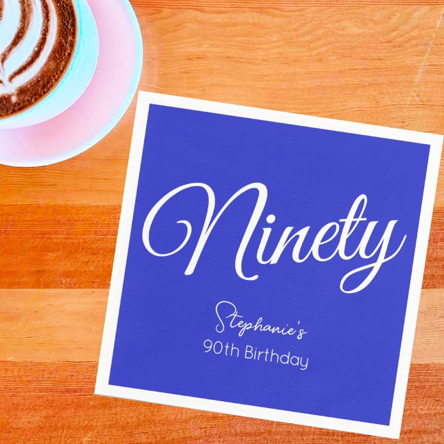 Guardanapo De Papel Bastante Moderno Script Real 90 Azul Aniversário (Criador carregado)