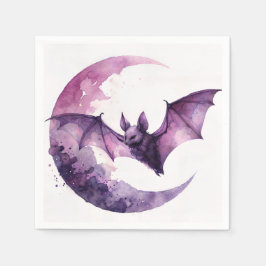 Guardanapo De Papel Bat and Crescent Moon Purple Watercolor Art