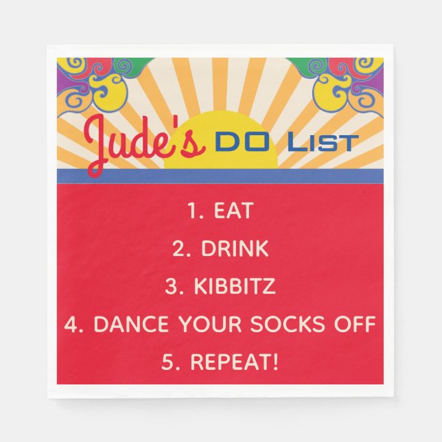 Guardanapo De Papel Bat Bar Mitzvah Hippie Themed Napkins (Frente)