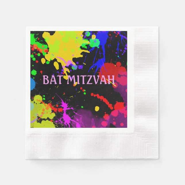 Guardanapo De Papel Bat/Bar Mitzvah Paint Splatter Paper Napkins (Frente)