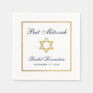 Guardanapo De Papel Bat Mitzvah Azul Branco Dourado