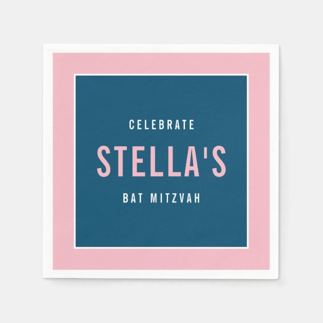 Guardanapo De Papel BAT MITZVAH bloco moderno a negrito cor azul escur (Frente)