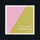 Guardanapo De Papel Bat Mitzvah, Bloqueio Geométrico Verde Rosa<br><div class="desc">Rosa Moderno e Verde Cor Bat Mitzvah Napkins</div>