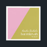 Guardanapo De Papel Bat Mitzvah, Bloqueio Geométrico Verde Rosa<br><div class="desc">Rosa Moderno e Verde Cor Bat Mitzvah Napkins</div>