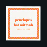 Guardanapo De Papel Bat Mitzvah, Borda Laranja Brilhante e Personaliza<br><div class="desc">Bat Mitzvah Napkins Laranja Brilhante Personalizado</div>