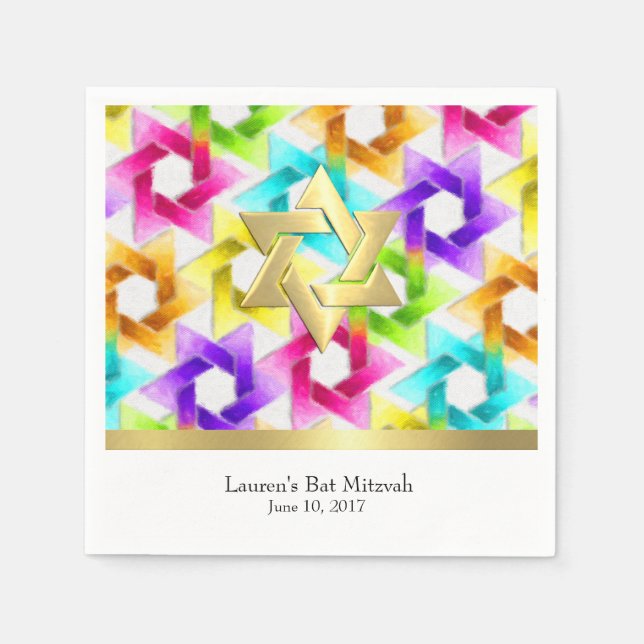 Guardanapo De Papel Bat Mitzvah Colorful Star Damask (Frente)