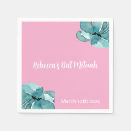 Guardanapo De Papel Bat Mitzvah, Floral, Cor Rosa e Branca