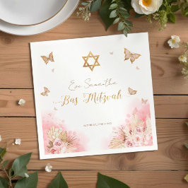 Guardanapo De Papel Bat Mitzvah Napkins | Borboletas de palha rosa