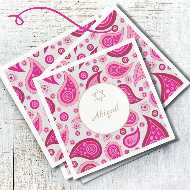 Guardanapo De Papel Bat Mitzvah Pink Dourado Padrão Moderno (Criador carregado)