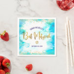 Guardanapo De Papel Bat Mitzvah Turquoise Watercolor Script Girly<br><div class="desc">Tenha orgulho, alegria e mostre este marco do seu Bat Mitzvah favorito! Celebre com este incrível, moderno, na moda, guardanapo de papel personalizado. Esparcial, escrita falsa em folha de ouro para caligrafia e pontos brilhantes sobrepõem-se a um fundo de cor azul-aquática turquesa macia. Personalize com o nome e a data...</div>