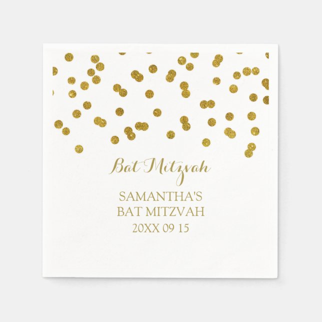 Guardanapo De Papel Bat Personalizado Mitzvah Napkin Mint Confetti Dou (Frente)