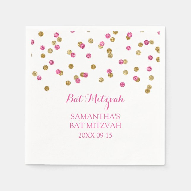 Guardanapo De Papel Bat Personalizado Mitzvah Napkin Mint Dourado Rosa (Frente)