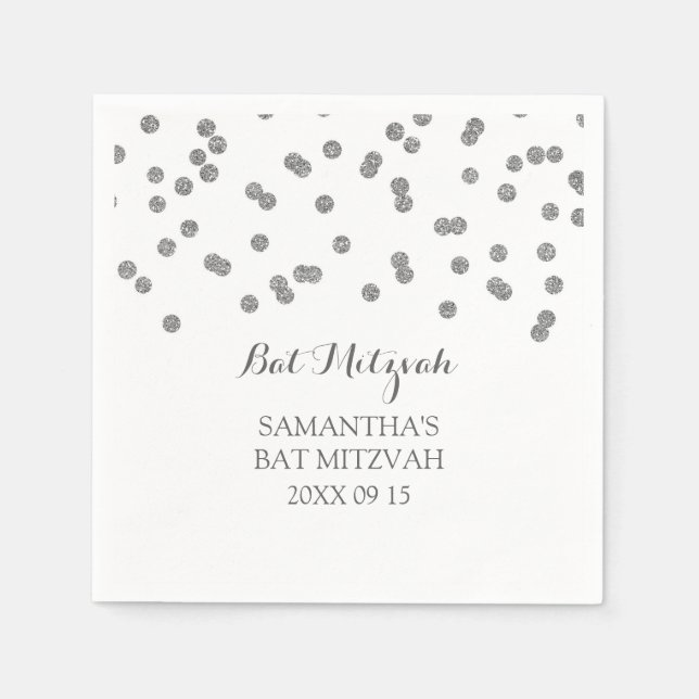 Guardanapo De Papel Bat Personalizado Mitzvah Napkin Mint Silver Confe (Frente)