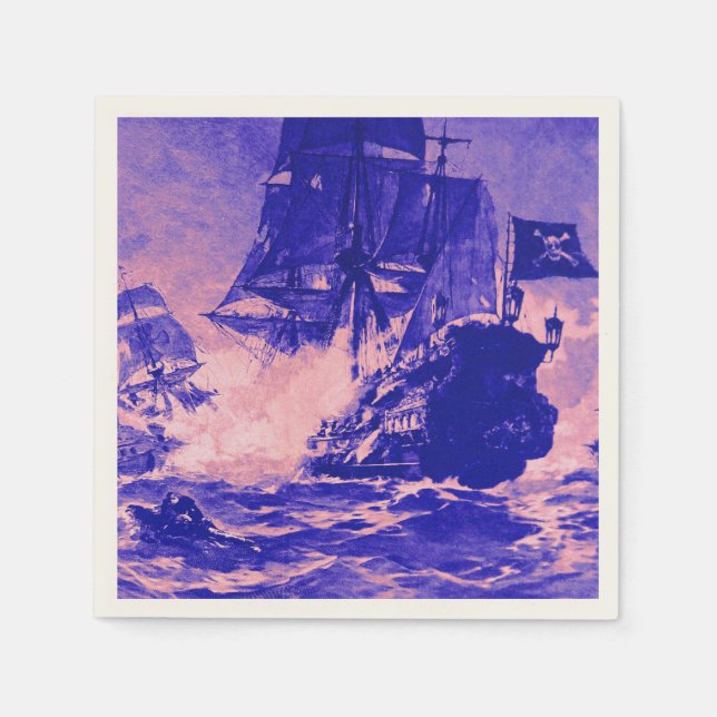 Guardanapo De Papel BATALHA DE NAVIO PIRATÓRIA A rosa azul (Frente)