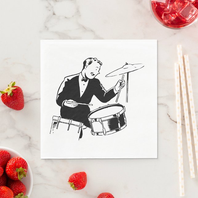 Guardanapo De Papel Baterista de Jazz Vintage de Meados do Século (Criador carregado)