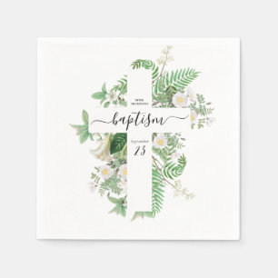 Guardanapo De Papel Batismo Christening Cross Greenery Gênero Neutro