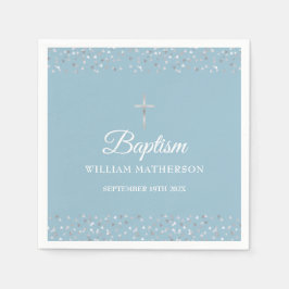 Guardanapo De Papel Batismo Christening Modern Silver Hearts