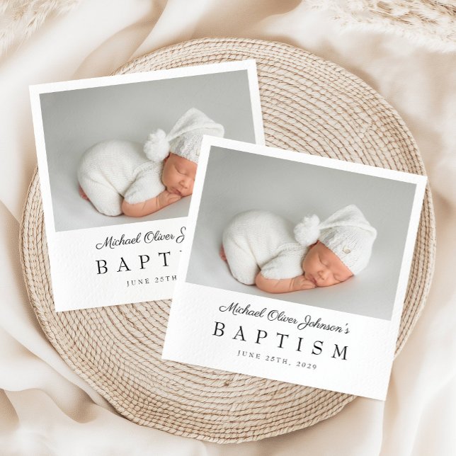 Guardanapo De Papel Batismo com Foto de Letra Elegante (Elegant Script Photo Baptism Napkins)