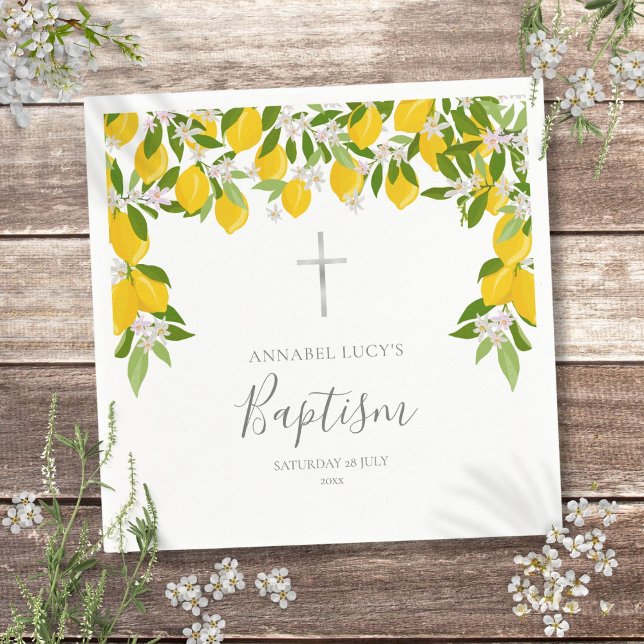 Guardanapo De Papel Batismo Crisma Limões em Flor Flora (Baptism Christening Lemons Blossom Floral Napkins)