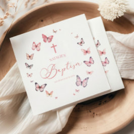 Guardanapo De Papel Batismo da borboleta rosa macia elegante