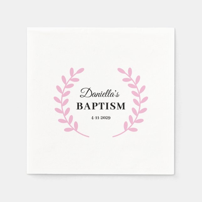 Guardanapo De Papel Batismo de Bebê Menina Rosa (Frente)