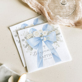 Guardanapo De Papel Batismo de Bebê Menino com Arco Azul de Eucalipto