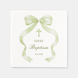 Guardanapo De Papel Batismo de Laço Verde Elegante