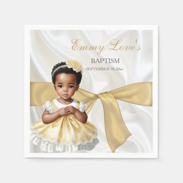 Guardanapo De Papel Batismo de Menina Cristã Branco e Dourado (Frente)