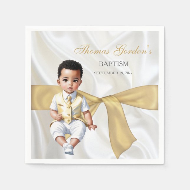 Guardanapo De Papel Batismo de Menino Branco e Dourado (Frente)