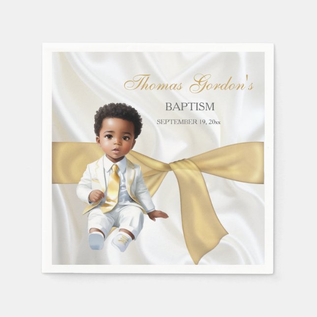 Guardanapo De Papel Batismo de Menino Branco e Dourado (Frente)