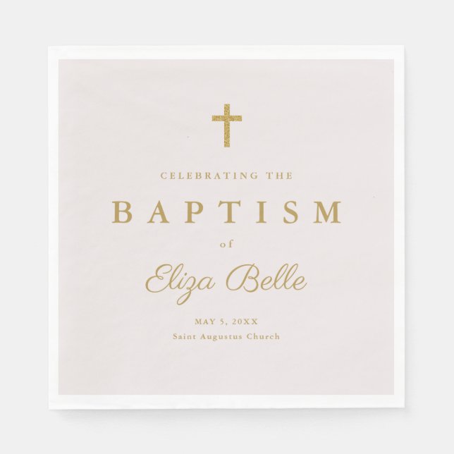 Guardanapo De Papel Batismo Dourado Clássico com a Glitter Cross (Frente)