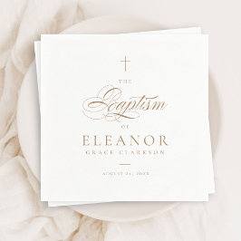 Guardanapo De Papel Batismo Dourado Elegante de Caligrafia Cruzada