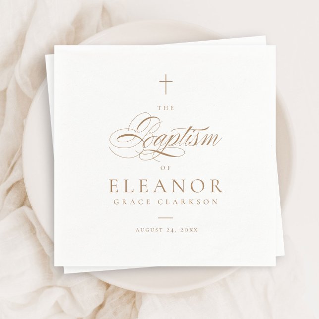Guardanapo De Papel Batismo Dourado Elegante de Caligrafia Cruzada (Criador carregado)