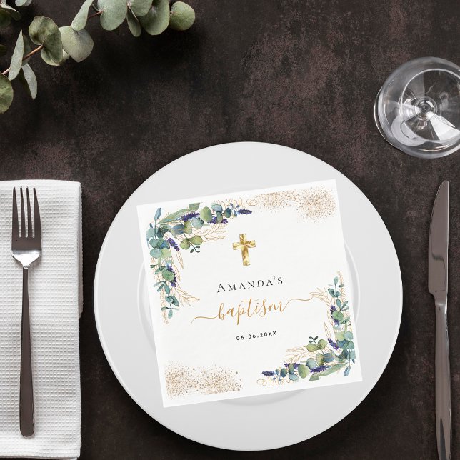 Guardanapo De Papel Batismo eucalipto verde-gliteira moça (Criador carregado)