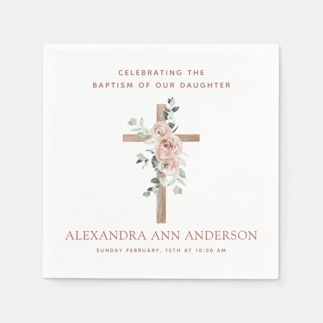 Guardanapo De Papel Batismo feminino Rosa Rosa Rosa Rosa Rosa Cristã (Frente)