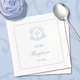 Guardanapo De Papel Batismo Floral Claro Azul Cruz Simples