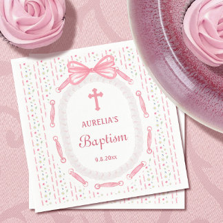 Guardanapo De Papel Batismo Floral do Quadro de Fita de Arco Rosa