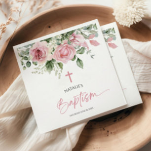 Guardanapo De Papel Batismo Floral Rosa Rosa Elegante