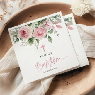 Guardanapo De Papel Batismo Floral Rosa Rosa Elegante