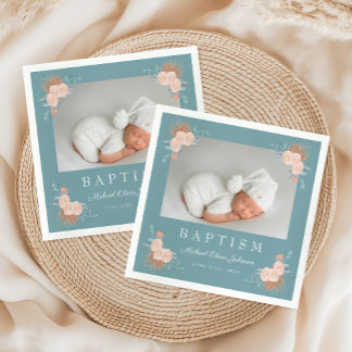 Guardanapo De Papel Batismo Floral Verde Elegante