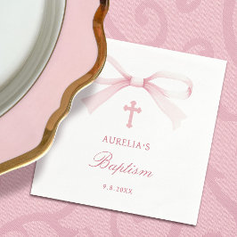 Guardanapo De Papel Batismo Laço Rosa Aquarela