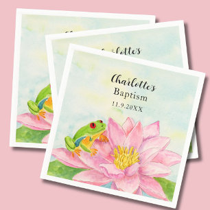 Guardanapo De Papel Batismo Lírio de Água Rosa & Perereca