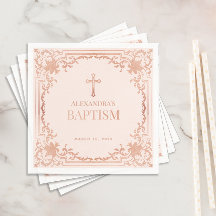 Batismo Menina Rosa Bege Dourado Elegante Vintage
