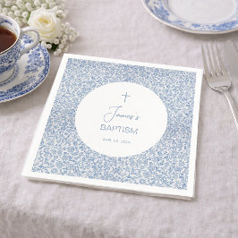 Guardanapo De Papel Batismo Menino Azul Branco Padrão Floral Batizado