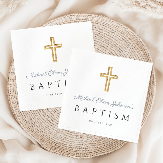 Guardanapo De Papel Batismo moderno Elegante Dusty Blue Script Boy (Modern Elegant Dusty Blue Script Boy Baptism Napkins)