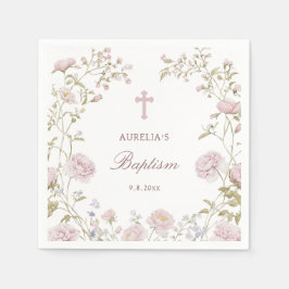Guardanapo De Papel Batismo Quadro Floral Blush