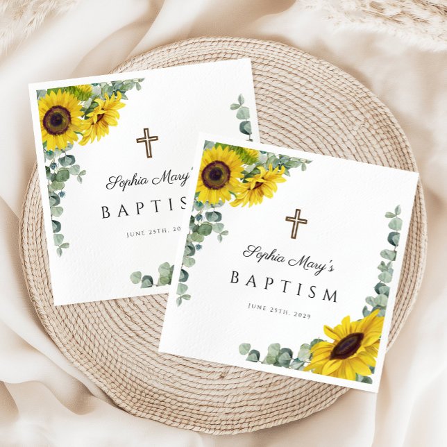 Guardanapo De Papel Batismo Religioso de Girassol Elegante (Elegant Sunflower Religious Baptism Napkins)
