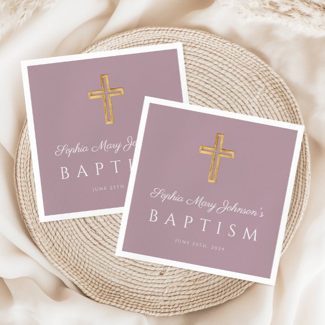 Guardanapo De Papel Batismo religioso moderno entre Roxos Roxos (Modern Religious Cross Purple Girl Baptism Napkins)