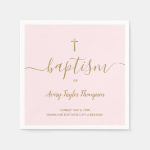 Guardanapo De Papel Batismo rosa Dourado Cruz Elegante Personalizado
