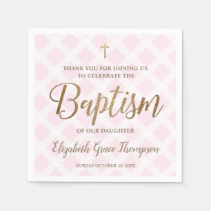 Guardanapo De Papel Batismo Rosa Dourado Moderno e Pesonalizado Menina